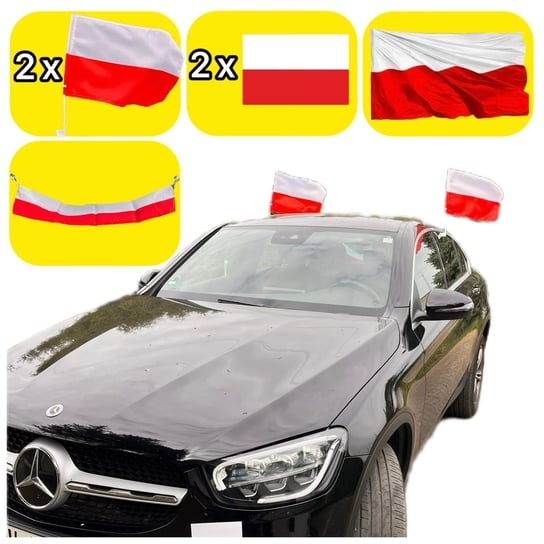 FLAGA POLSKI na AUTO Flagi Polski na Samochód DUŻY ZESTAW | 6 Przedmiotów Arpex