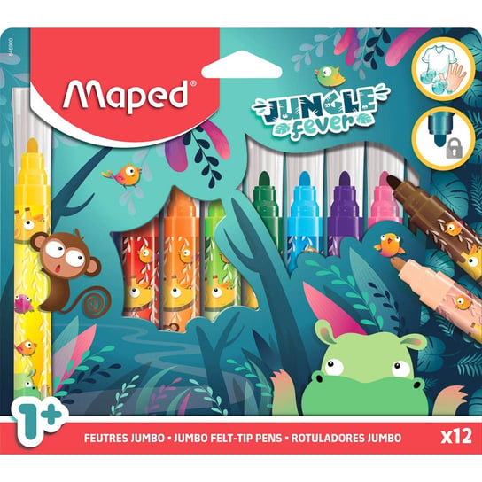 Flamastry dla dzieci Jumbo Jungle Fever 12 szt Maped