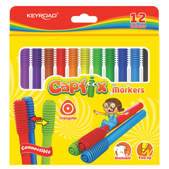 Flamastry Keyroad Capfix Markers, zmywalne, 12 kolorów Keyroad