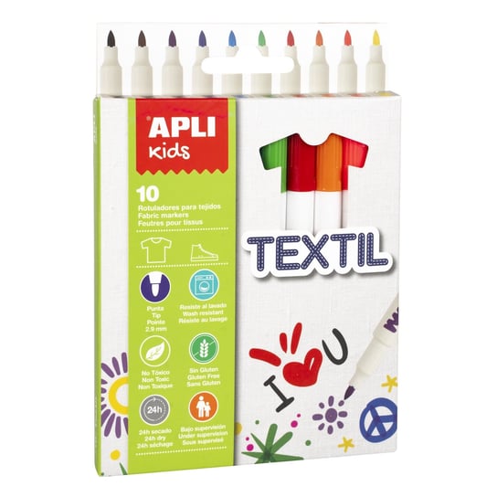 Flamastry tekstylne Apli Kids - 10 kolorów APLI Kids
