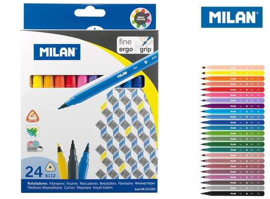 Flamastry trójkątne, cienkie, Milan, 24 kolory Milan