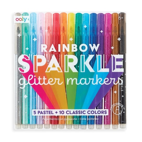 Flamastry z brokatem, Rainbow Sparkle Glitter Markers, 15 kolorów Kolorowe Baloniki