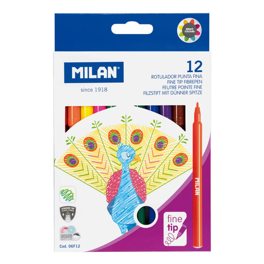 Flamastry Z Cienką Końcówką 12 Kolorów Milan