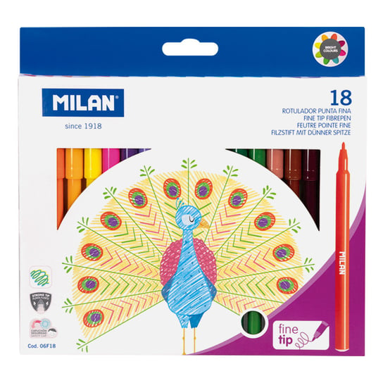Flamastry Z Cienką Końcówką 18 Kolorów Milan