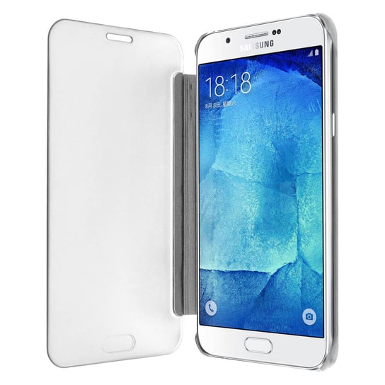 Flip Case, Mirror Case do Samsunga Galaxy A8, przezroczysta klapka z przodu – srebrna Avizar