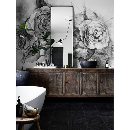 Flizelina tapeta Czarno-biała bukiet róż 152x104cm Coloray