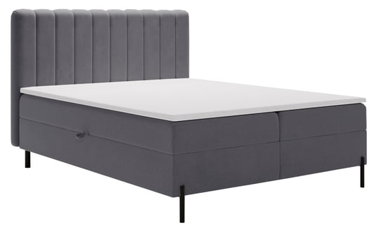 Florence Box łóżko małżeńskie 180x200 cm - łóżko z materacem i topperem, kontynentalne, dwa pojemniki, tkanina aksamitna, szary (Komodo 21) Emporius