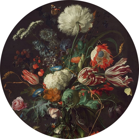 Florystyczna tapeta samoprzylepna vintage z barokowy bukietem kwiatów na ciemnym tle - koło Artemania