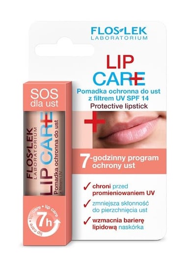 Floslek, Lip Care, pomadka ochronna do ust z filtrem UV, SPF 14, 15 g Floslek