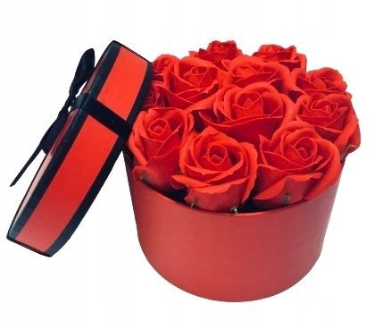 FLOWER BOX czerwona róża MYDLANE KWIATY PACHNĄCE prezent kobiet walentynki DOMOSFERA