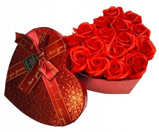FLOWER BOX serce czerwona róża MYDLANE KWIATY PACHNĄCE prezent kobiet dzień DOMOSFERA