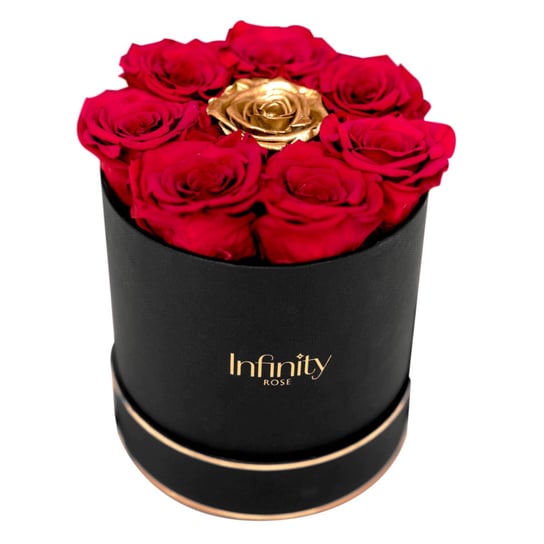 Flowerbox Infinity Rose Golden Czerwono - Złote Stabilizowane Wieczne Róże Na Prezent Infinity Rose