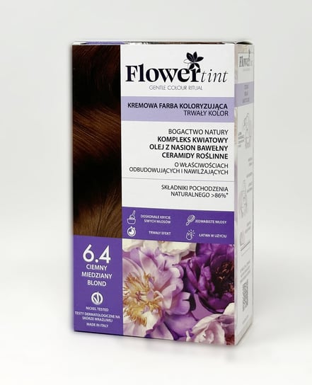 Flowertint, Trwała Farba Do Włosów, Seria Czerwienie, 6.4 Ciemny Miedziany Blond FlowerTint