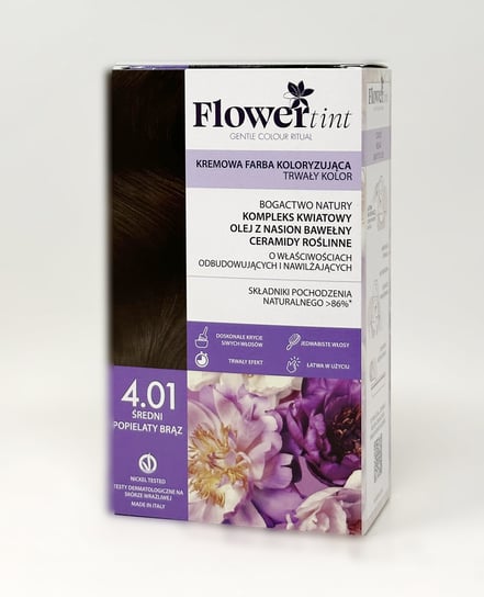 Flowertint, Trwała Farba Do Włosów, Seria Popielaty, 4.01 Średni Popielaty Brąz FlowerTint