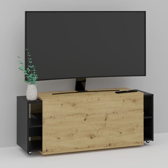 FMD Szafka pod telewizor, 194,5x39,9x49,2 cm, dąb artisan i czerń FMD