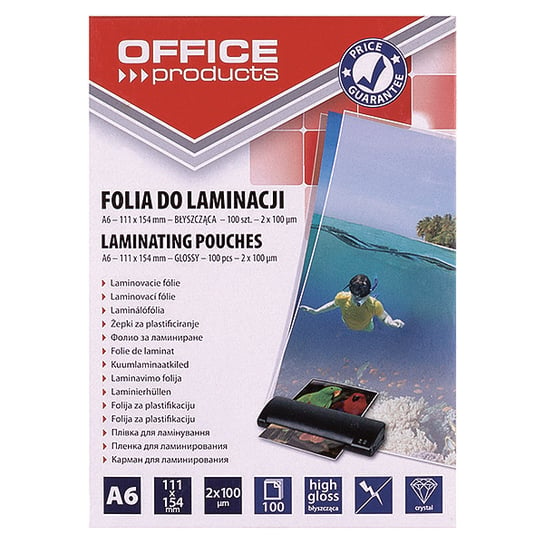 FOLIA DO LAMINOWANIA OFFICE PRODUCTS, A6, 2X100MIKR., BŁYSZCZĄCA, 100SZT., TRANSPARENTNA Office Products