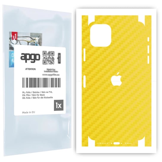Folia naklejka skórka strukturalna na TYŁ+BOKI do Apple iPhone 11 Pro Max -  Carbon Żółty - apgo SKINS apgo