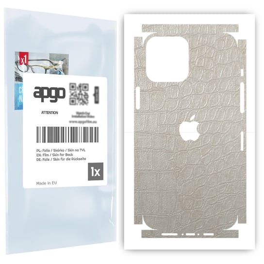 Folia naklejka skórka strukturalna na TYŁ+BOKI do Apple iPhone 12 Pro Max -  Skóra Krokodyla Biała - apgo SKINS apgo