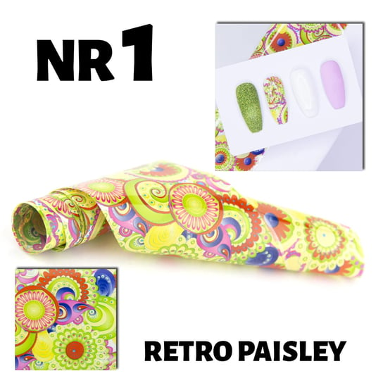 Folia transferowa 100 cm retro paisley nr 1 - folia do zdobień lakierów hybrydowych, żeli UV i akrylu AllePaznokcie