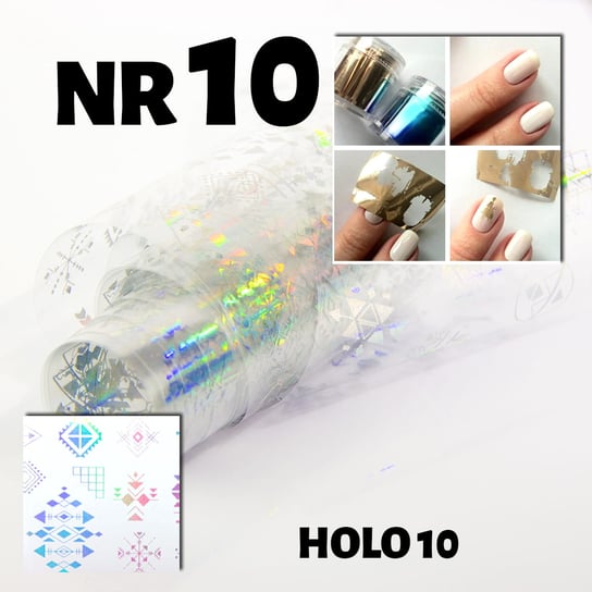 Folia transferowa 100 cm wzór holo 10 nr 10 - folia do zdobień lakierów hybrydowych, żeli UV i akrylu AllePaznokcie