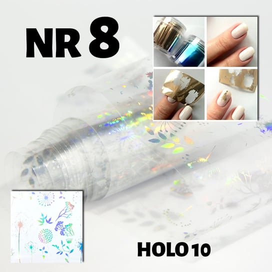 Folia transferowa 100 cm wzór holo 10 nr 8 - folia do zdobień lakierów hybrydowych, żeli UV i akrylu AllePaznokcie