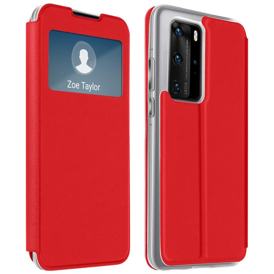 Folio Huawei P40 Pro Etui z okienkiem i uchwytem na kartę Podstawka wideo — czerwona Avizar