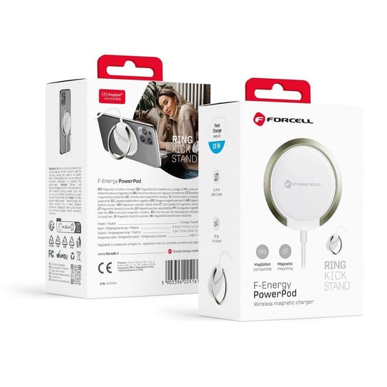 FORCELL F-ENERGY PowerPod ładowarka indukcyjna z ringiem/podstawką kompatybilna z MagSafe biała Inna marka