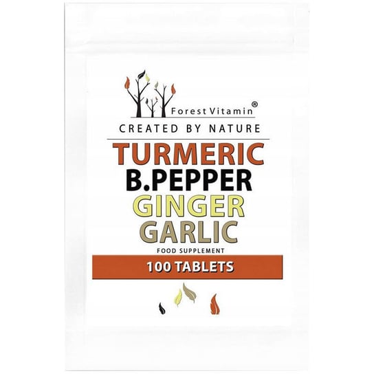 Forest Vitamin, Turmeric B.Pepper Ginger Garlic Suplement diety, 100 tab. Forest Vitamin