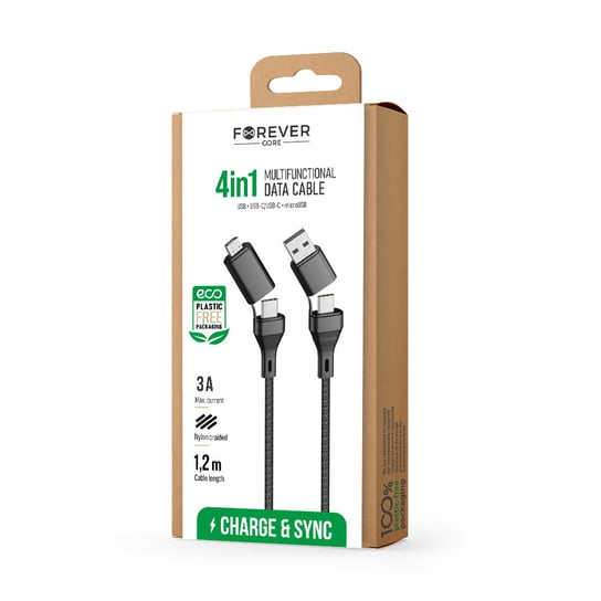 Forever CORE kabel 4w1 USB + USB-C - USB-C + microUSB 1,2 m 3A czarny Forever Core