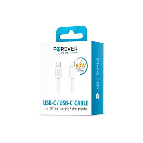 Forever, Kabel USB-C - USB-C 1,0 m 60W, biały Forever