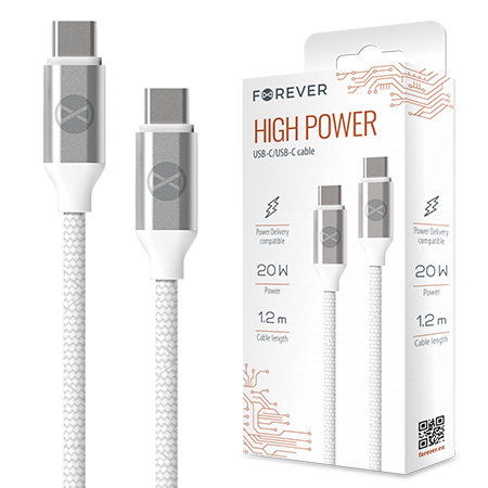 Forever kabel USB-C - USB-C 1,2 m 3A 20W WHP12320 biały Forever