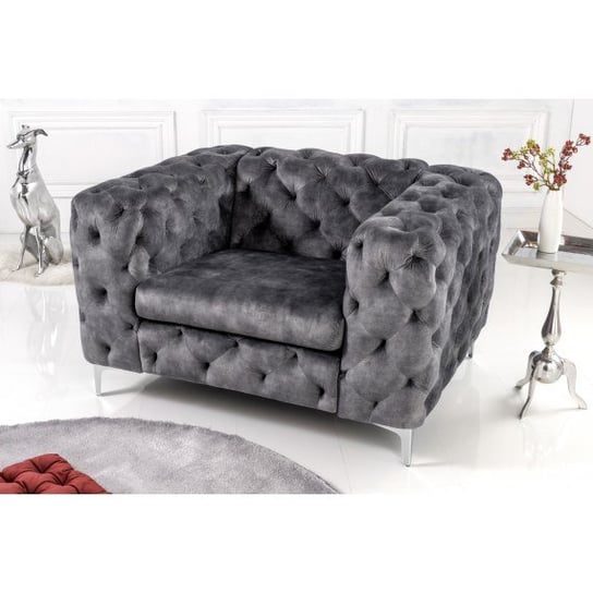 Fotel barokowy modern chesterfield szary aksamit 41297 Invicta Interior