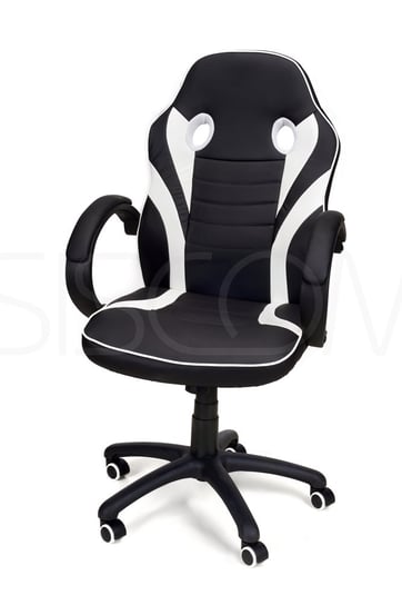 Fotel biurowy CALVIANO Race Gamer, czarno-biały, 114x49x48 cm CALVIANO