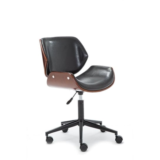 Fotel biurowy, gabinetowy, krzesło, ekoskóra, tony, czarny, orzech Unique