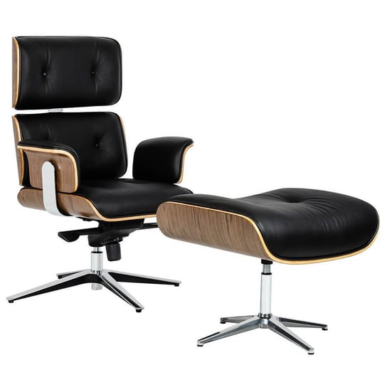 Fotel Biurowy Lounge Business Skórzany Czarny Z Podnóżkiem King Home