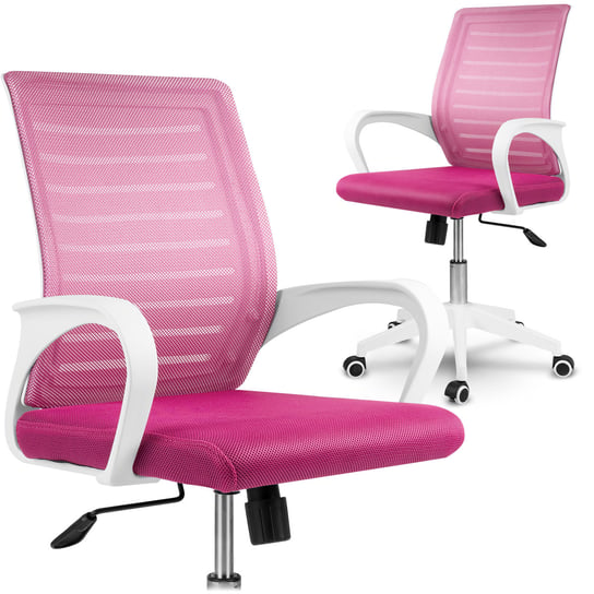 Fotel biurowy obrotowy krzesło biurowe mikrosiatka Batura biało-różowy Sofotel SOFOTEL