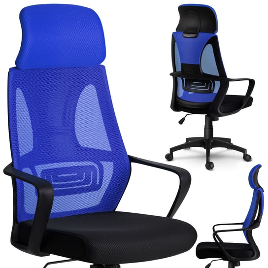Fotel biurowy obrotowy krzesło biurowe SOFOTEL Praga czarno-niebieski, 128x64x46 cm SOFOTEL