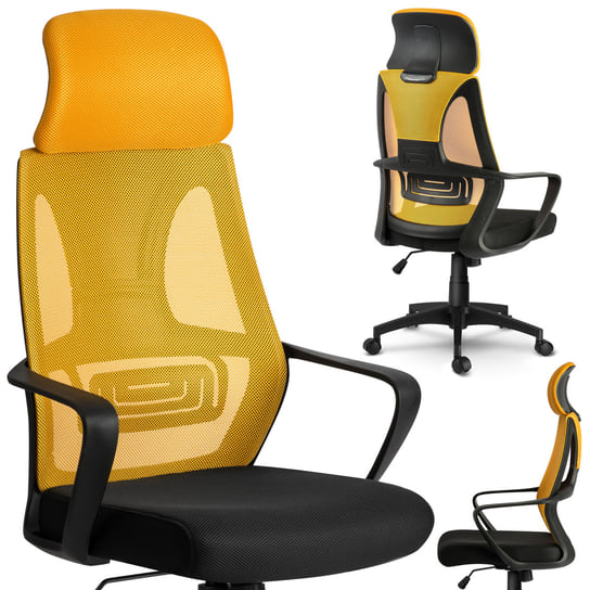 Fotel biurowy obrotowy krzesło biurowe  SOFOTEL Praga czarno-żółty, 128x64x46 cm SOFOTEL