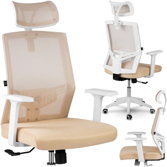 Fotel biurowy obrotowy krzesło biurowe z mikrosiatki Rotar biało-beżowy Sofotel SOFOTEL