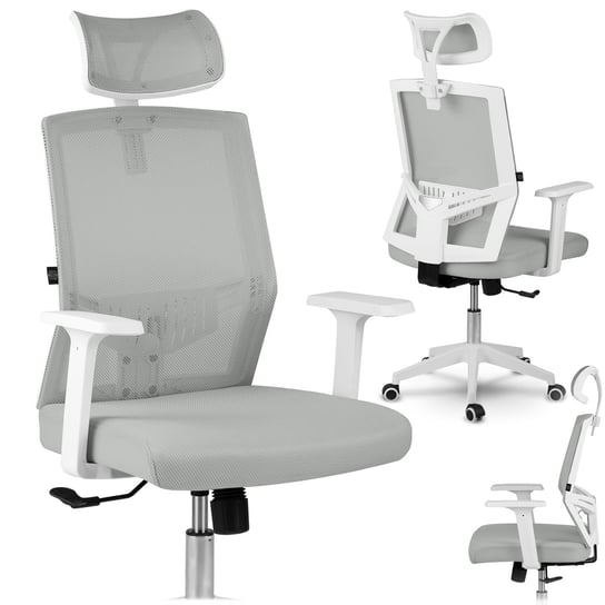 Fotel biurowy obrotowy krzesło biurowe z mikrosiatki Rotar biało-szary Sofotel SOFOTEL