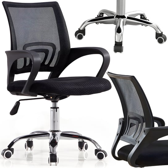 Fotel Biurowy Obrotowy Krzesło Do Biurka Biurowe Mikrosiatka Czarny 150Kg retoo