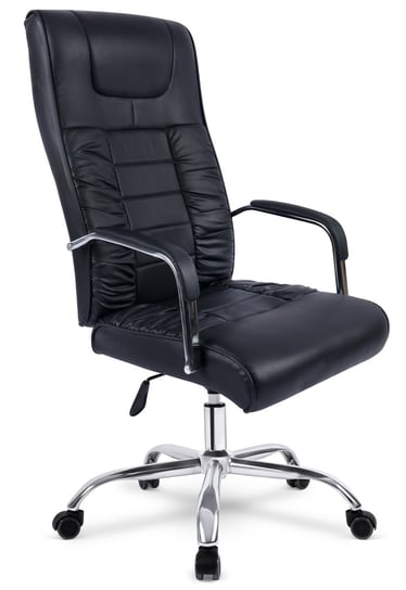Fotel biurowy skórzany profilowany BS002 - czarny MebloweLove