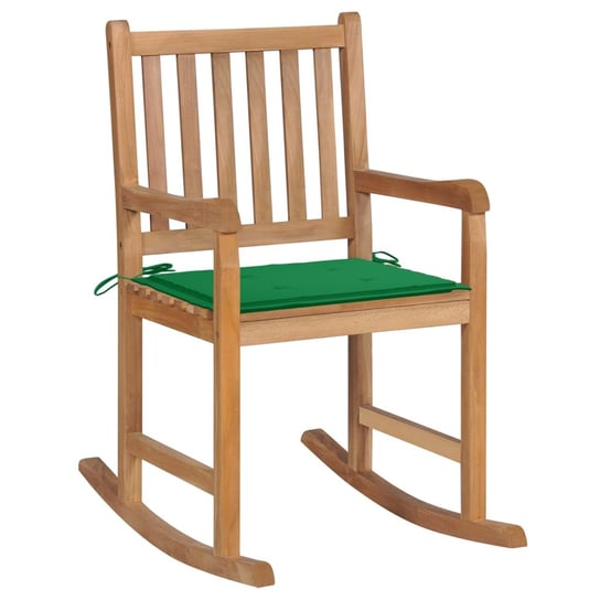 Fotel bujany drewniany z poduszką, tek, zielony, 5 Zakito
