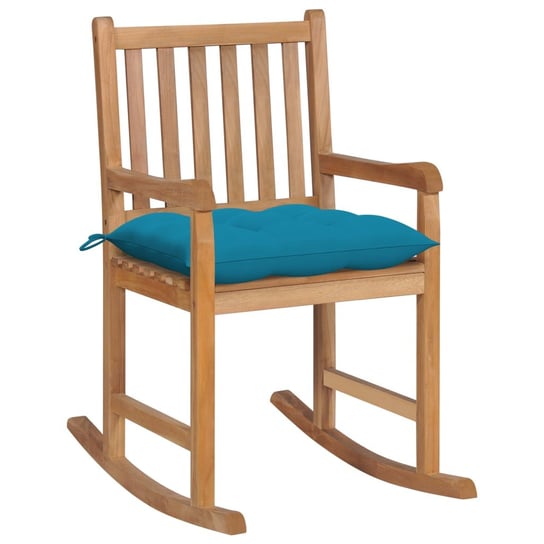 Fotel bujany z jasnoniebieską poduszką, lite drewno tekowe vidaXL