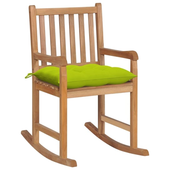 Fotel bujany z jasnozieloną poduszką, lite drewno tekowe vidaXL