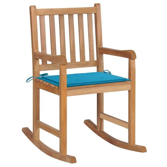 Fotel bujany z niebieską poduszką, lite drewno tekowe vidaXL