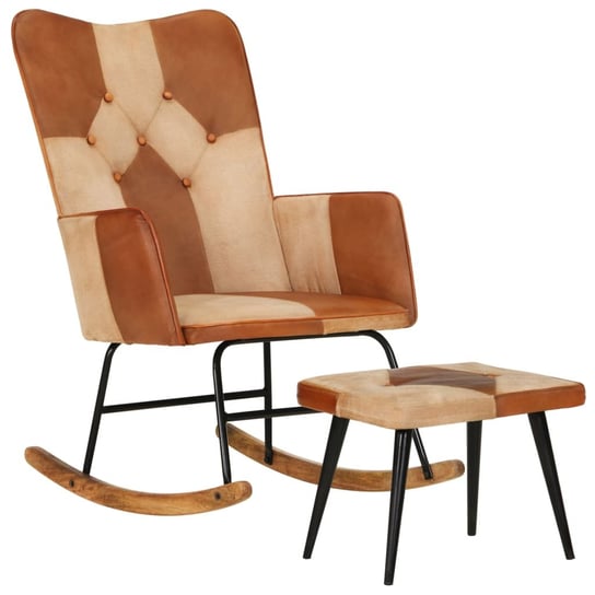 Fotel bujany z podnóżkiem - skóra naturalna, brązo Zakito