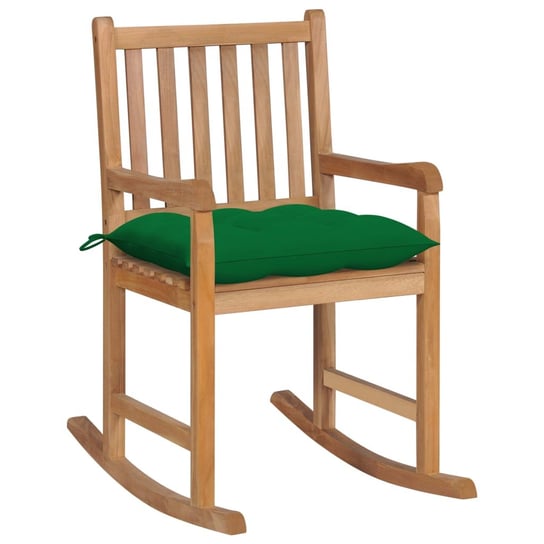 Fotel bujany z zieloną poduszką, lite drewno tekowe vidaXL