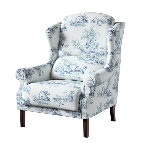 Fotel DEKORIA Avinon, ecru-niebieskie postacie, 85x74x107 cm Dekoria