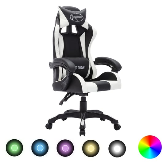 Fotel dla gracza z RGB LED, biało-czarny, sztuczna skóra vidaXL